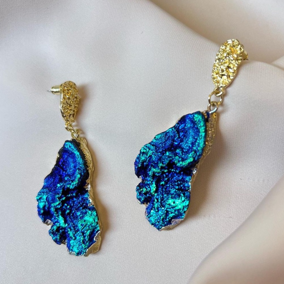 Unique Blue Green Gemstone Earrings 65$